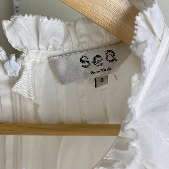 Sea Waverly Mini Dress Size 0 White Tier Flutter Sleeve Cotton Spring Summer - Picture 11 of 15